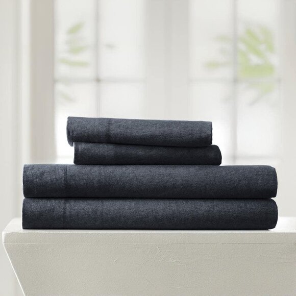 NWT IEnjoy Home Ultra Soft Cotton Jersey Sheet 4-Piece Sheet Set Navy Blue Full - Picture 2 of 11